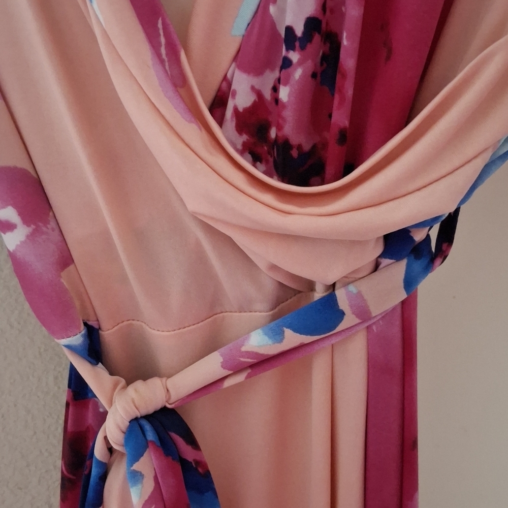 Pink Blush Wrap Maxi Dress Pink Floral Long Wedding Guest Large - Picture 7 of 7
